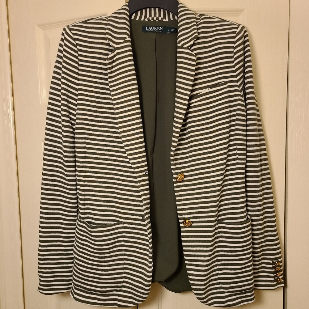 Ralph Lauren army green and white stripe blazer